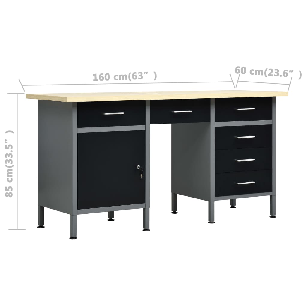 vidaXL Πάγκος Εργασίας Μαύρος 160 x 60 x 85 εκ. Ατσάλινος