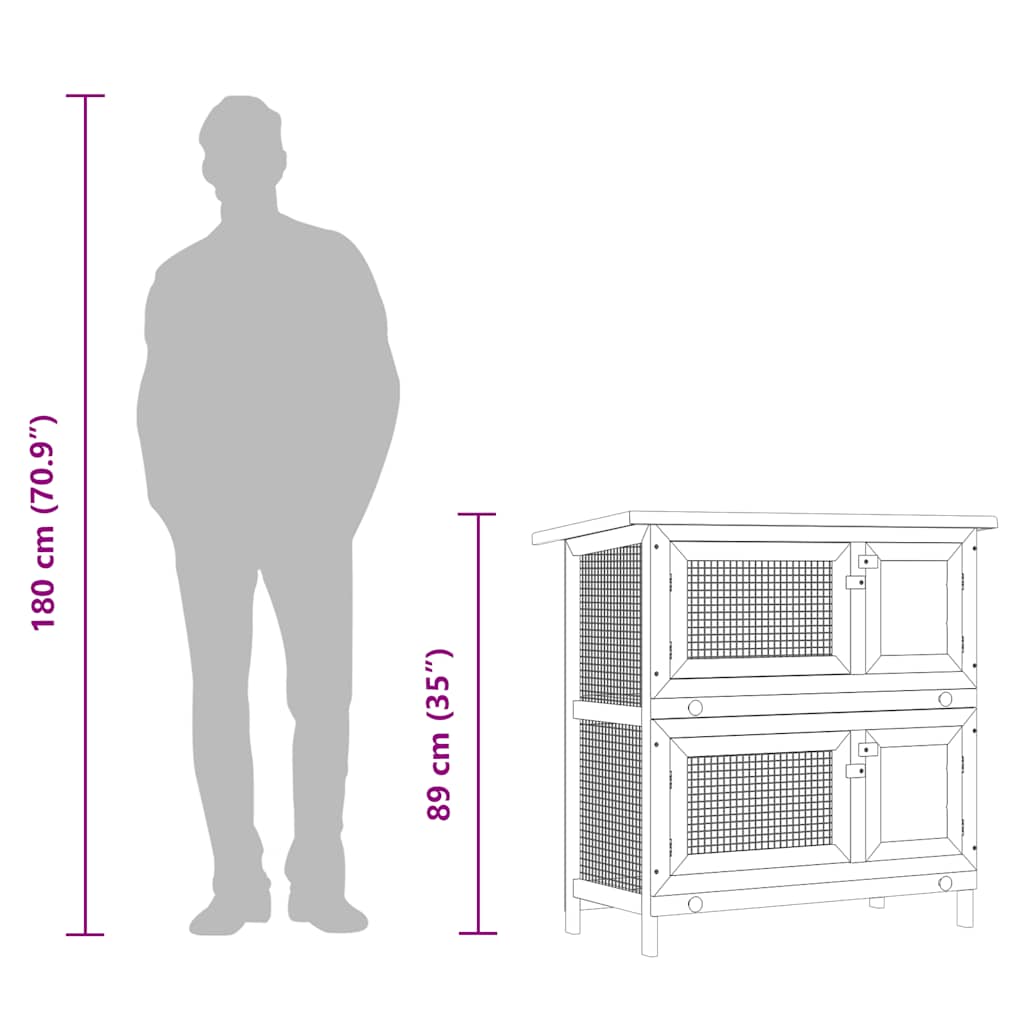 vidaXL Κλουβί Κουνελιών Εξωτερικού Χώρου με 4 Πόρτες Καφέ  Ξύλινο