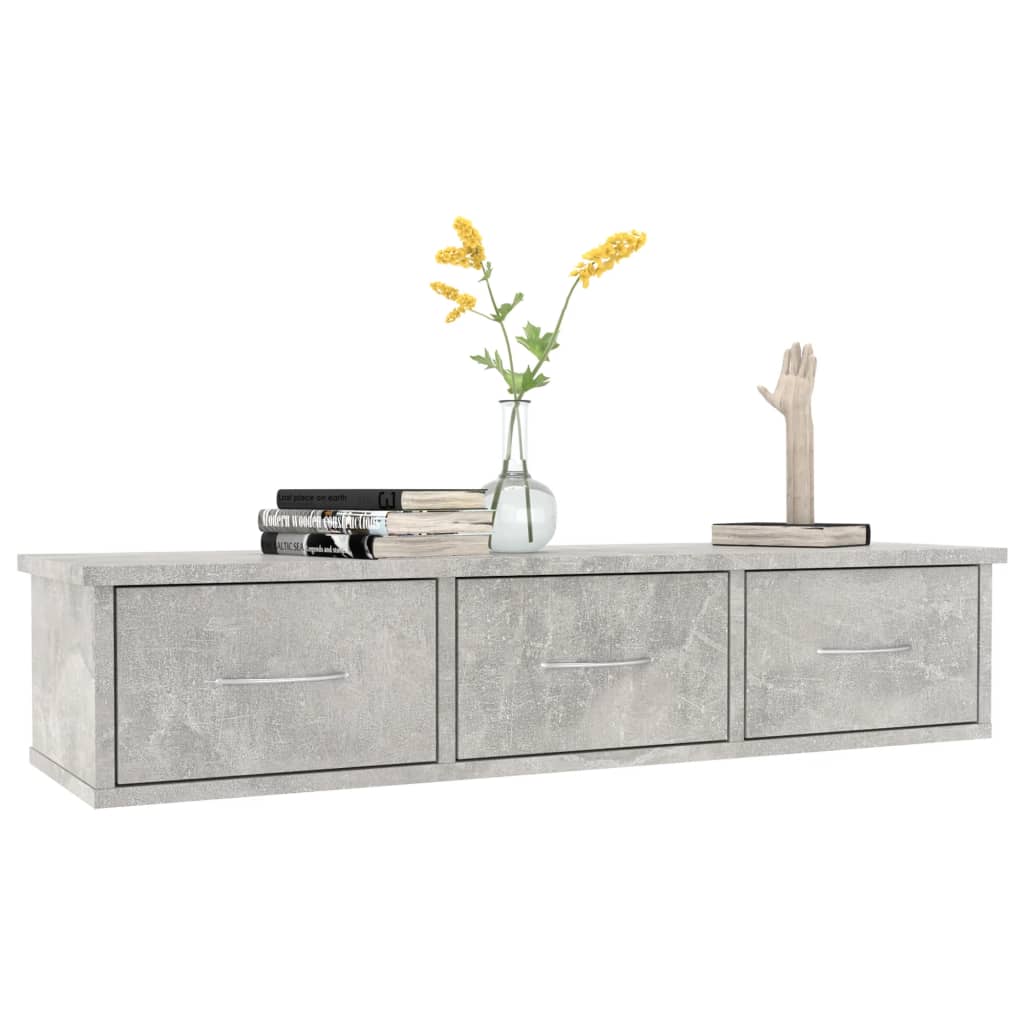 vidaXL Ράφι Τοίχου με Συρτάρια Γκρι Σκυροδ. 88x26x18,5 εκ. Επεξ. Ξύλο