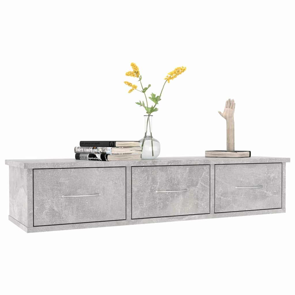 vidaXL Ράφι Τοίχου με Συρτάρια Γκρι Σκυροδ. 88x26x18,5 εκ. Επεξ. Ξύλο