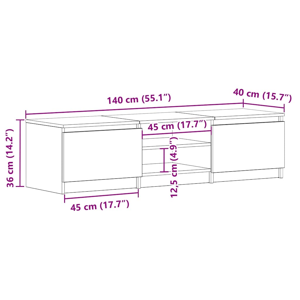 vidaXL Έπιπλο Τηλεόρασης Γυαλιστερό Λευκό 140x40x35,5 εκ. Επεξ. Ξύλο