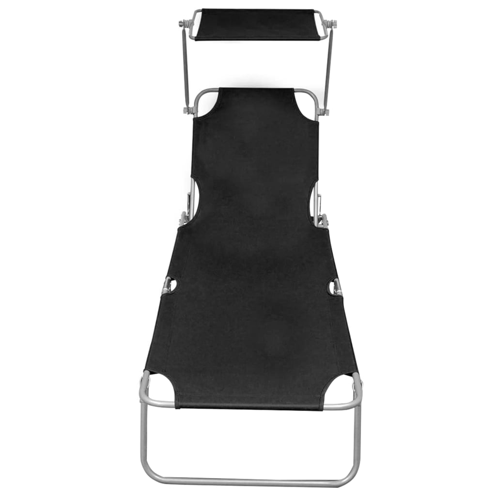 vidaXL Ξαπλώστρα Πτυσσόμενη Μαύρη Αλουμινίου με Σκίαστρο