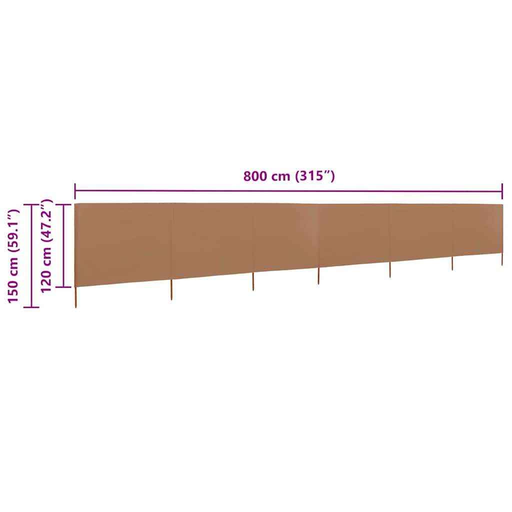vidaXL Προστατευτικό Αέρα με 6 Πάνελ Taupe 800 x 120 εκ. Υφασμάτινο