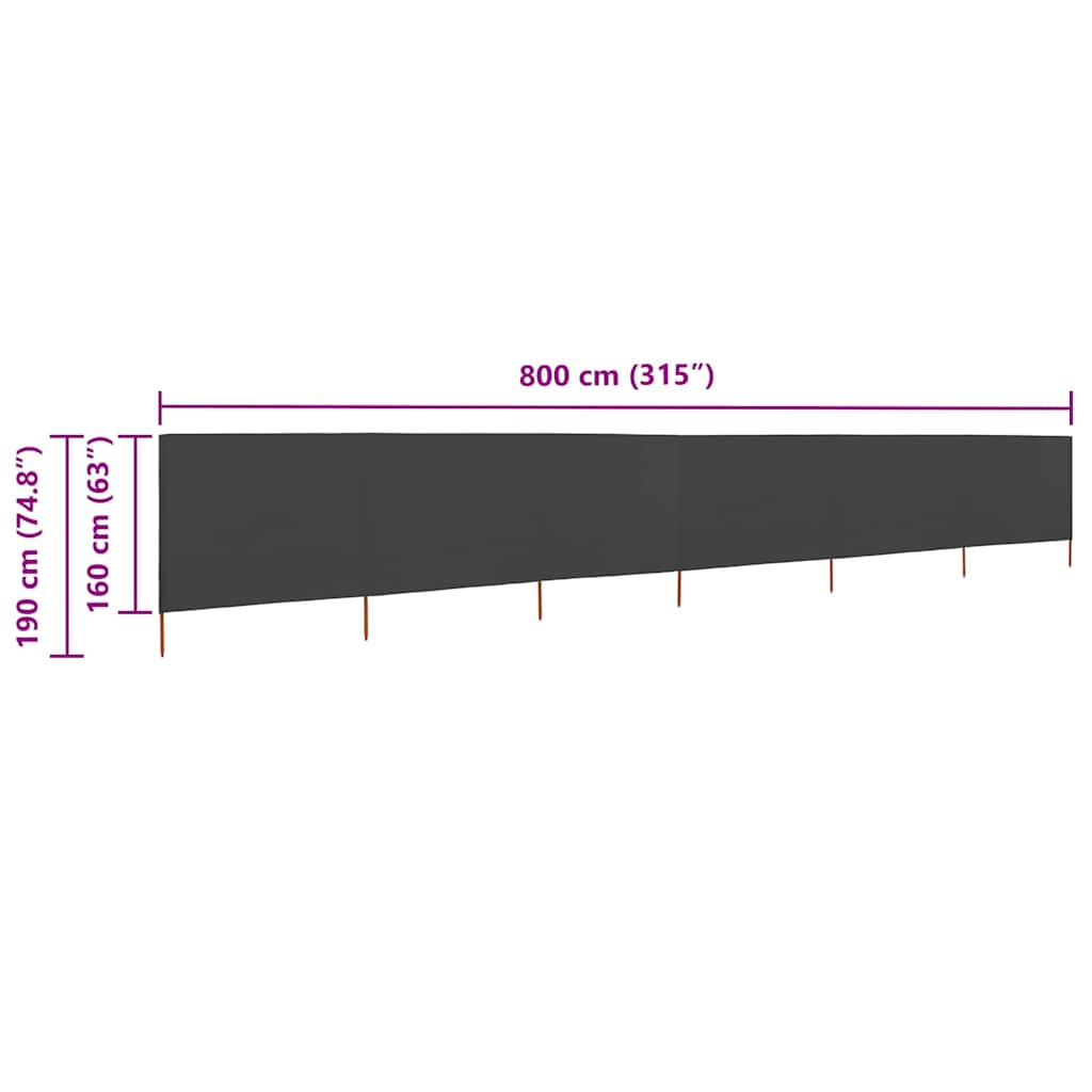 vidaXL Προστατευτικό Αέρα με 6 Πάνελ Ανθρακί 800 x 160 εκ. Υφασμάτινο