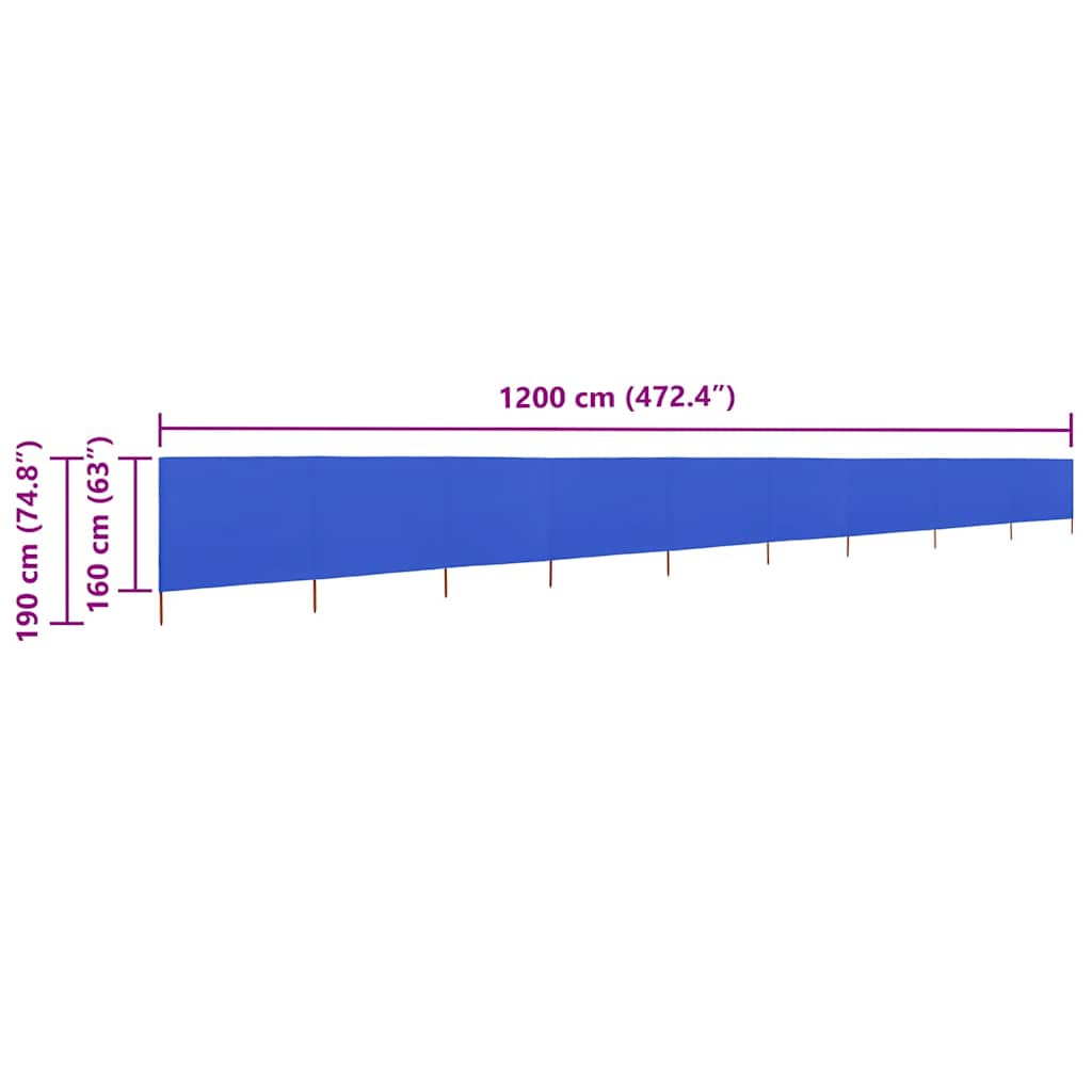 vidaXL Προστατευτικό Αέρα με 9 Πάνελ Αζούρ Μπλε 1200x160 εκ Υφασμάτινο