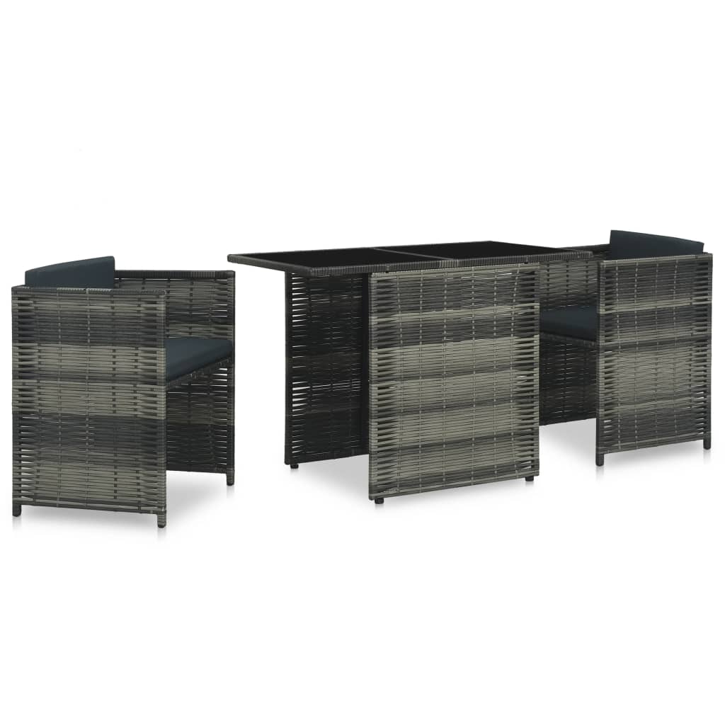 vidaXL Σετ Επίπλων Bistro 3 τεμ. Γκρι από Συνθετικό Ρατάν με Μαξιλάρια