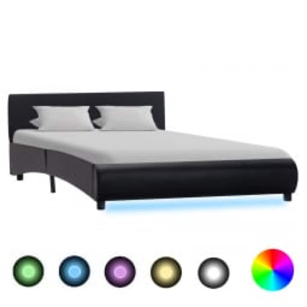 vidaXL Πλαίσιο Κρεβατιού με LED Μαύρο 140x200 εκ. από Συνθετικό Δέρμα