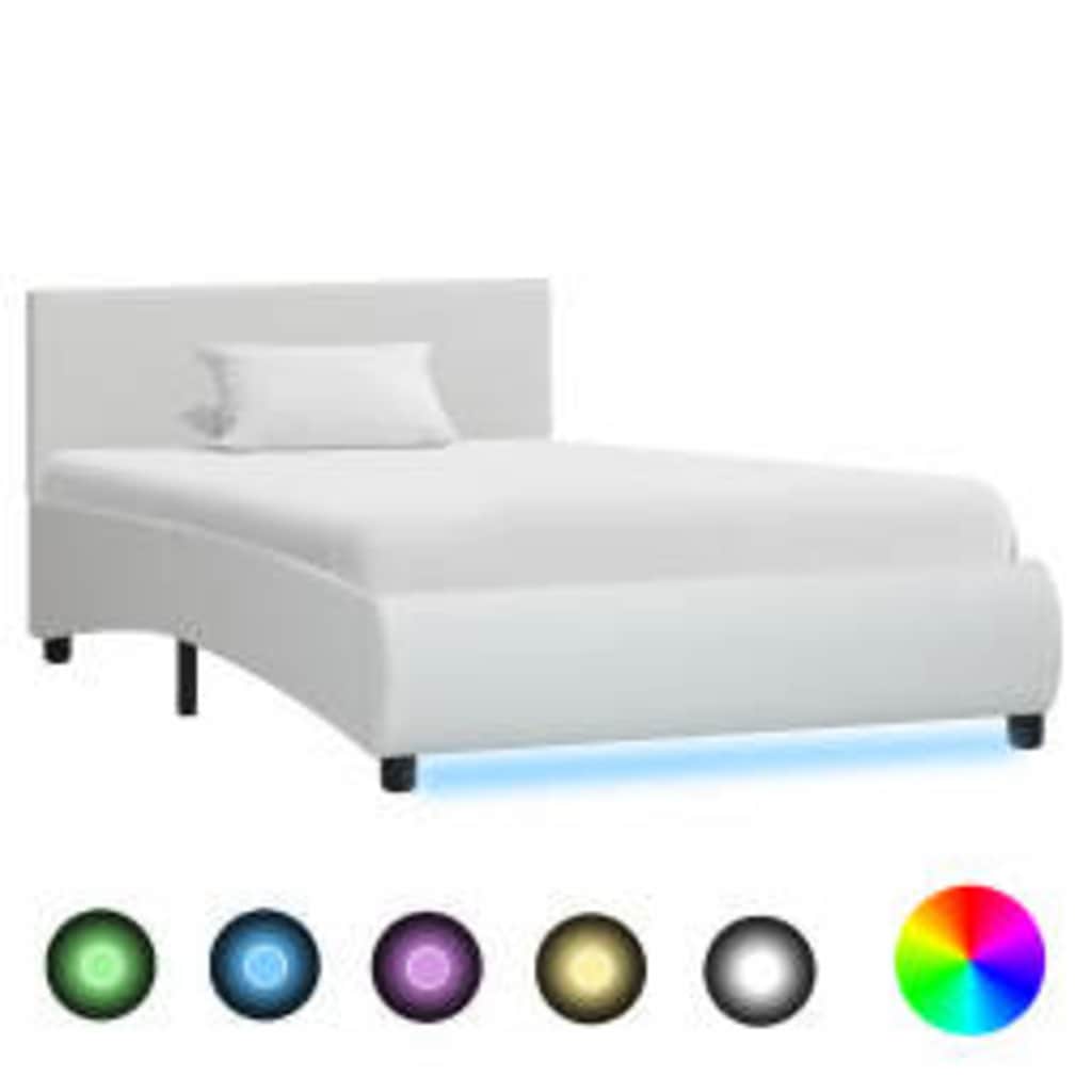 vidaXL Πλαίσιο Κρεβατιού με LED Λευκό 100x200 εκ. Συνθετικό Δέρμα