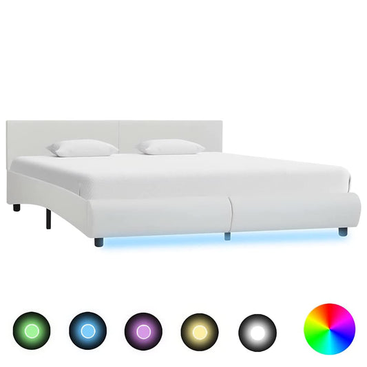 vidaXL Πλαίσιο Κρεβατιού με LED Λευκό 180x200 εκ. από Συνθετικό Δέρμα