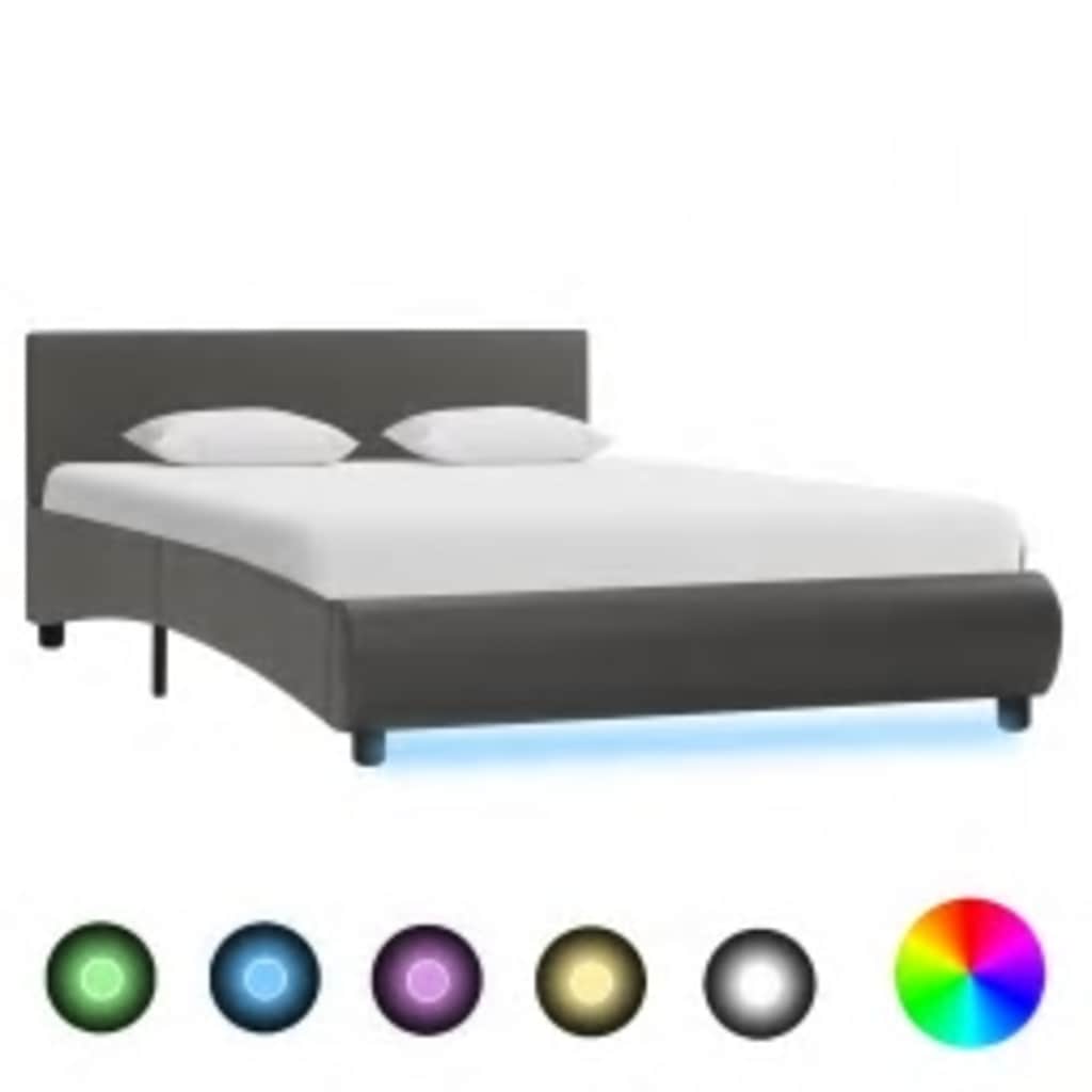 vidaXL Πλαίσιο Κρεβατιού με LED Γκρι 140x200 εκ. από Συνθετικό Δέρμα