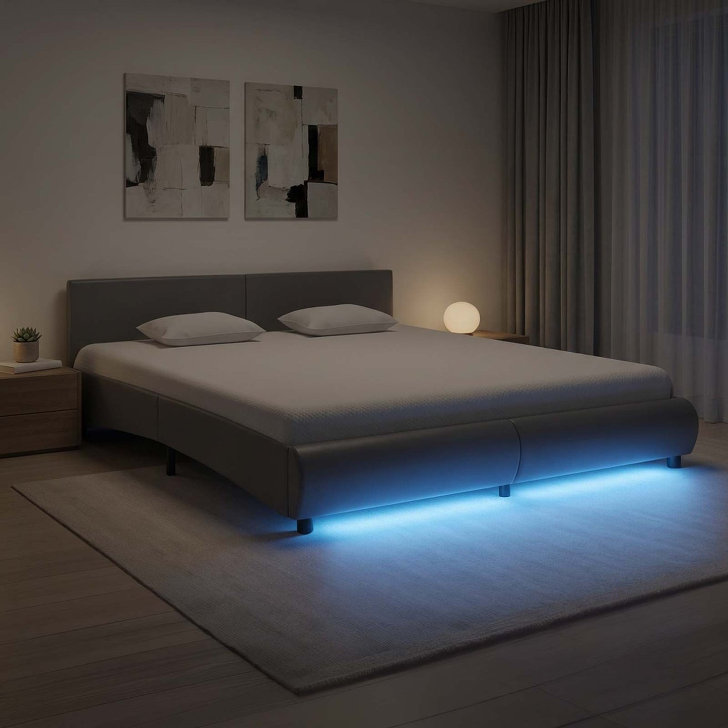 vidaXL Πλαίσιο Κρεβατιού με LED Γκρι 160x200 εκ. από Συνθετικό Δέρμα