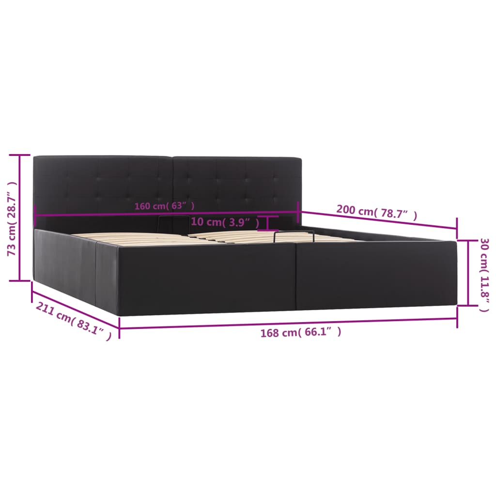 vidaXL Πλαίσιο Κρεβατιού με Αποθηκ. Χώρο Μαύρο 160x200 εκ. Συνθ. Δέρμα