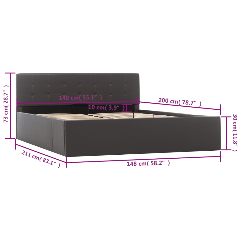 vidaXL Πλαίσιο Κρεβατιού με Αποθηκ. Χώρο Γκρι 140x200 εκ. Συνθ. Δέρμα