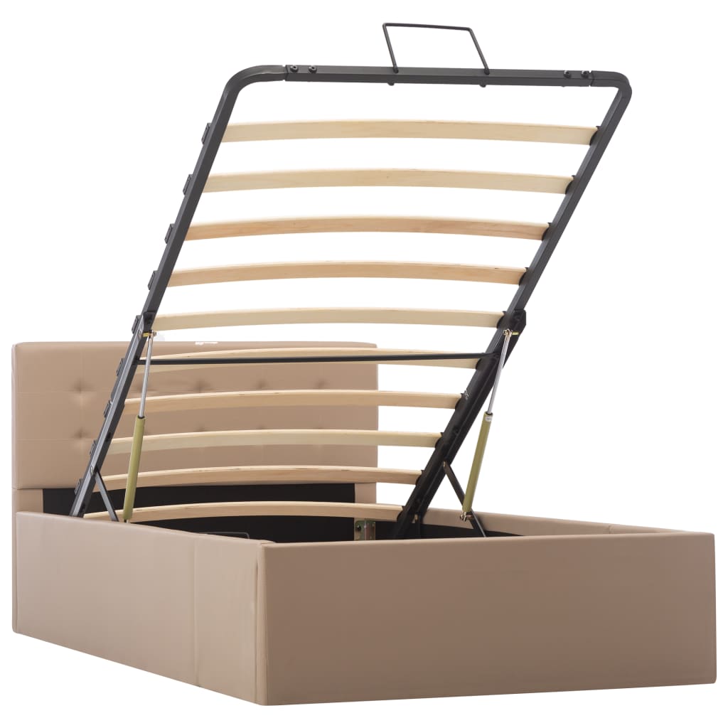 vidaXL Πλαίσιο Κρεβατιού με Αποθ. Χώρο Καπουτσίνο 100x200 εκ Δερματίνη