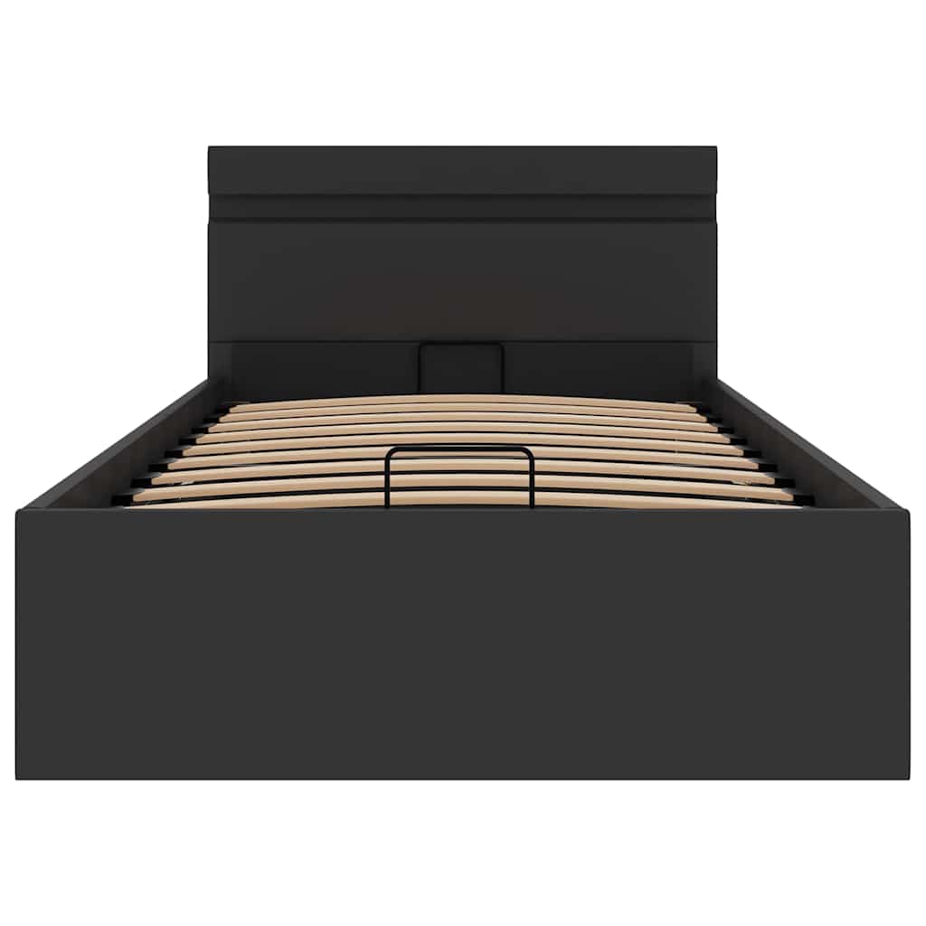 vidaXL Πλαίσιο Κρεβατιού Αποθ. Χώρο/LED Μαύρο 90x200 εκ. Δερματίνη