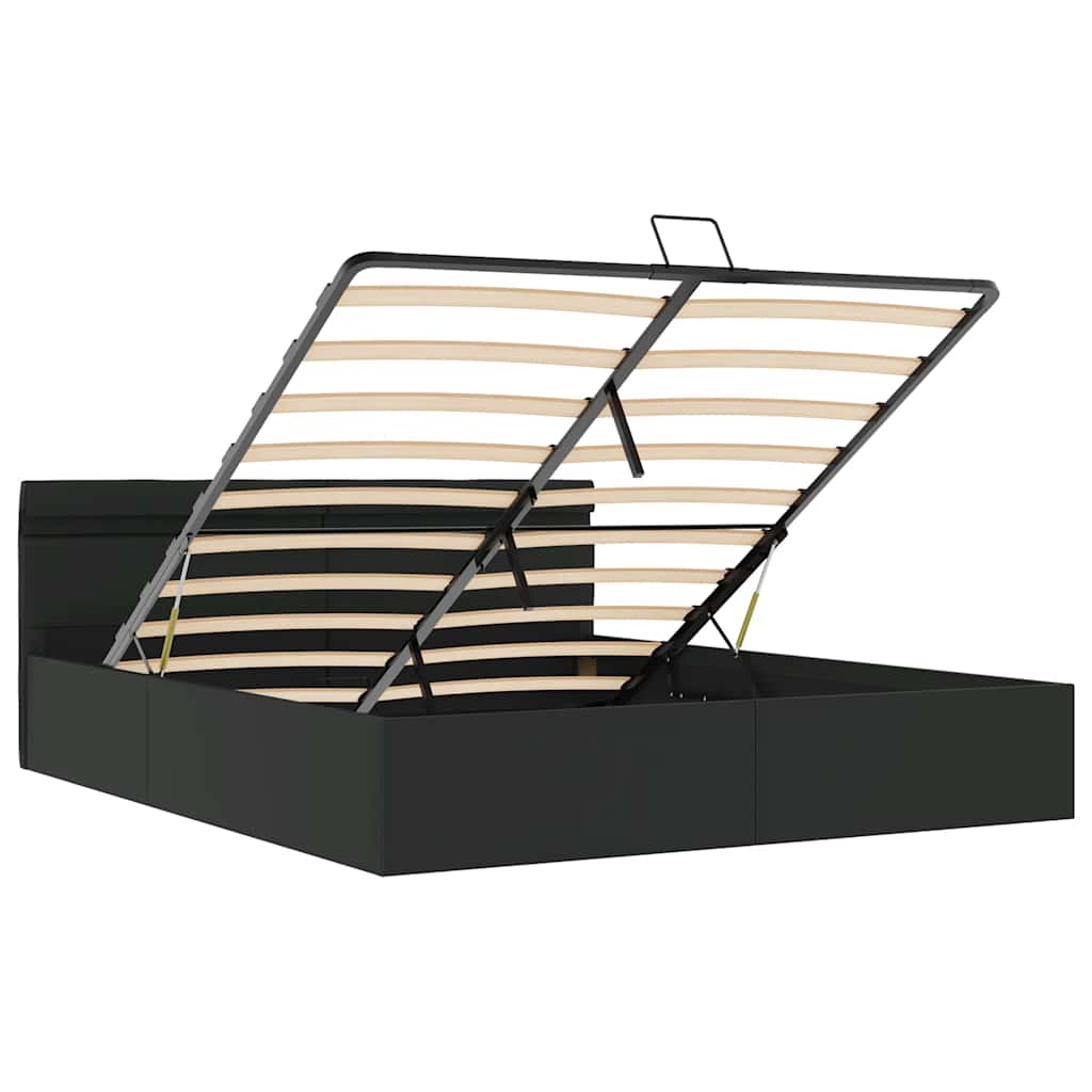 vidaXL Πλαίσιο Κρεβατιού Αποθ. Χώρο/LED Μαύρο 180x200 εκ. Δερματίνη