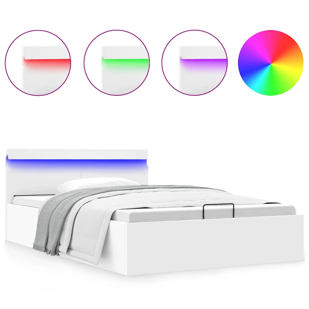 vidaXL Πλαίσιο Κρεβατιού Αποθ. Χώρο/LED Μαύρο 140x200 εκ. Δερματίνη