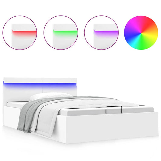 vidaXL Πλαίσιο Κρεβατιού Αποθ. Χώρο/LED Μαύρο 140x200 εκ. Δερματίνη