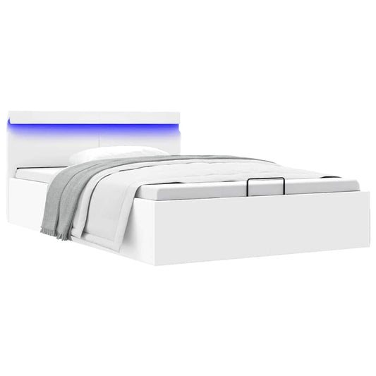 vidaXL Πλαίσιο Κρεβατιού Αποθ. Χώρο/LED Μαύρο 140x200 εκ. Δερματίνη