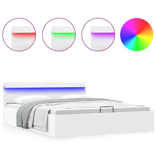 vidaXL Πλαίσιο Κρεβατιού Αποθ. Χώρο/LED Μαύρο 160x200 εκ. Δερματίνη