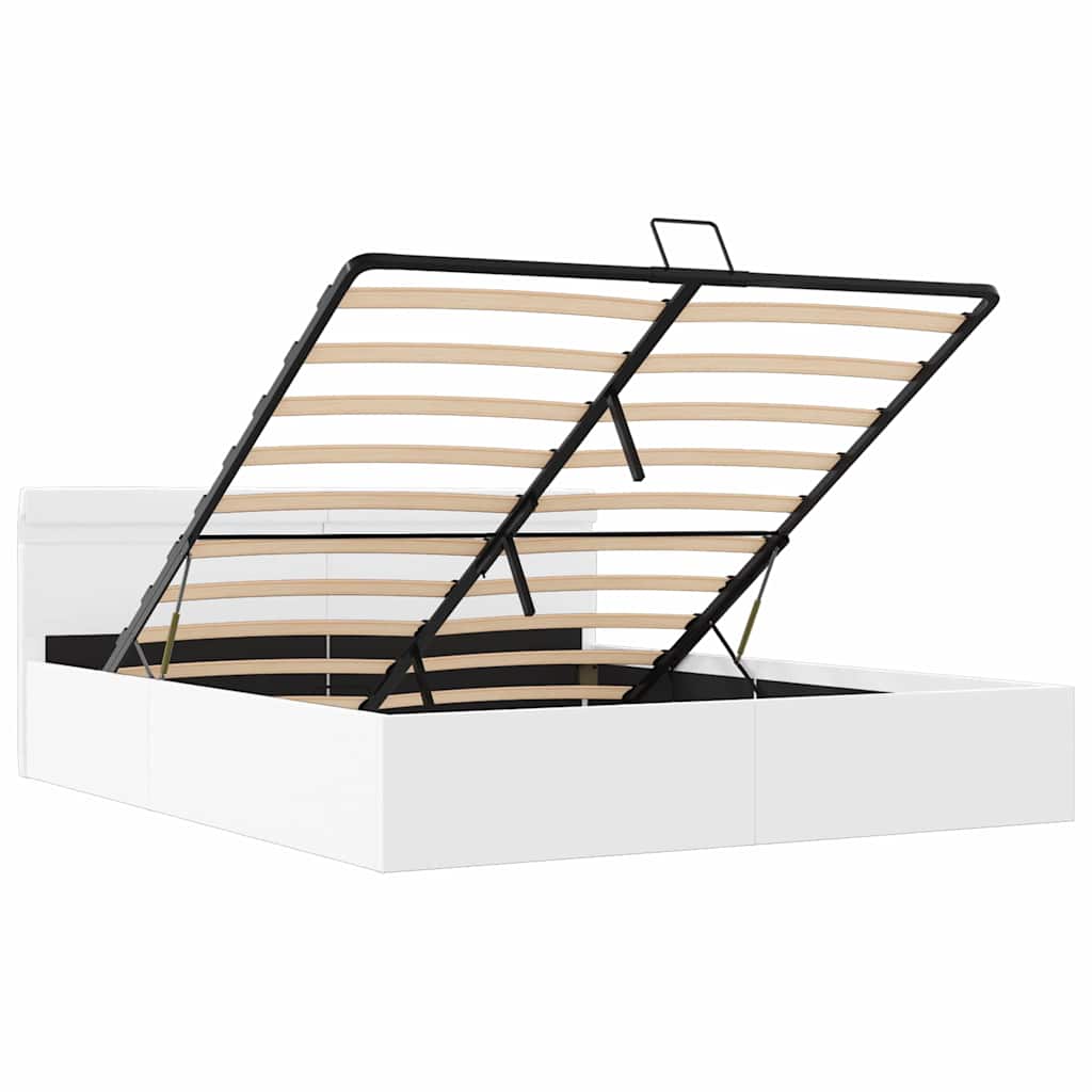 vidaXL Πλαίσιο Κρεβατιού Αποθ. Χώρο/LED Μαύρο 160x200 εκ. Δερματίνη