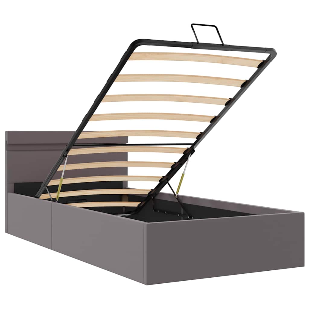 vidaXL Πλαίσιο Κρεβατιού Αποθ. Χώρο/LED Γκρι 90x200 εκ. Δερματίνη