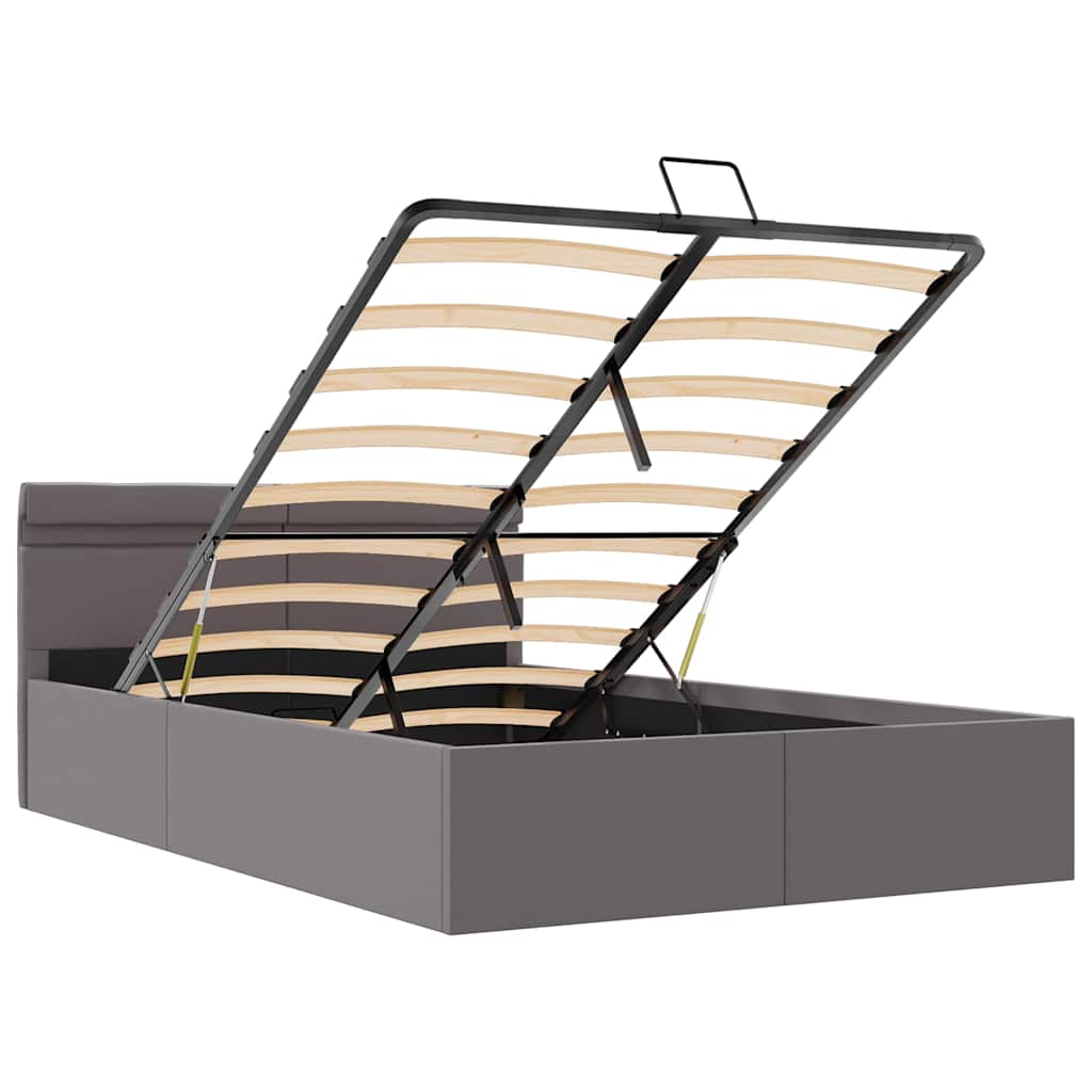 vidaXL Πλαίσιο Κρεβατιού Αποθ. Χώρο/LED Γκρι 140x200 εκ. Δερματίνη