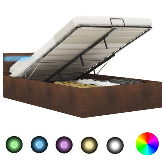 vidaXL Πλαίσιο Κρεβατιού με Αποθ. Χώρο/LED Καφέ 120x200 εκ. Ύφασμα
