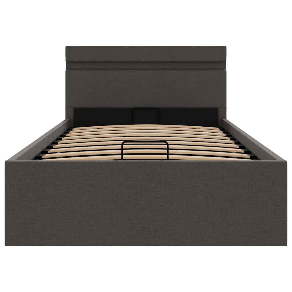 vidaXL Πλαίσιο Κρεβατιού με Αποθ. Χώρο/LED Σκ. Γκρι 90x200 εκ. Ύφασμα