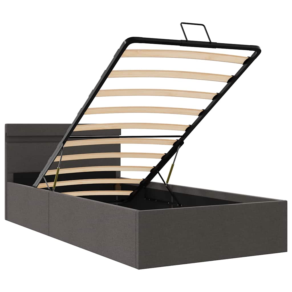 vidaXL Πλαίσιο Κρεβατιού με Αποθ. Χώρο/LED Σκ. Γκρι 90x200 εκ. Ύφασμα