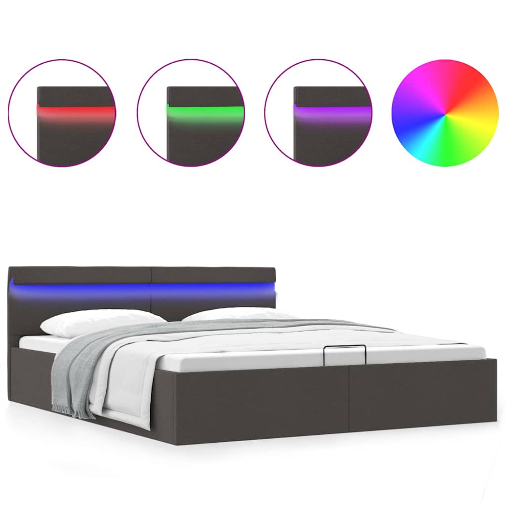 vidaXL Πλαίσιο Κρεβατιού με Αποθ. Χώρο/LED Σκ. Γκρι 160x200 εκ. Ύφασμα