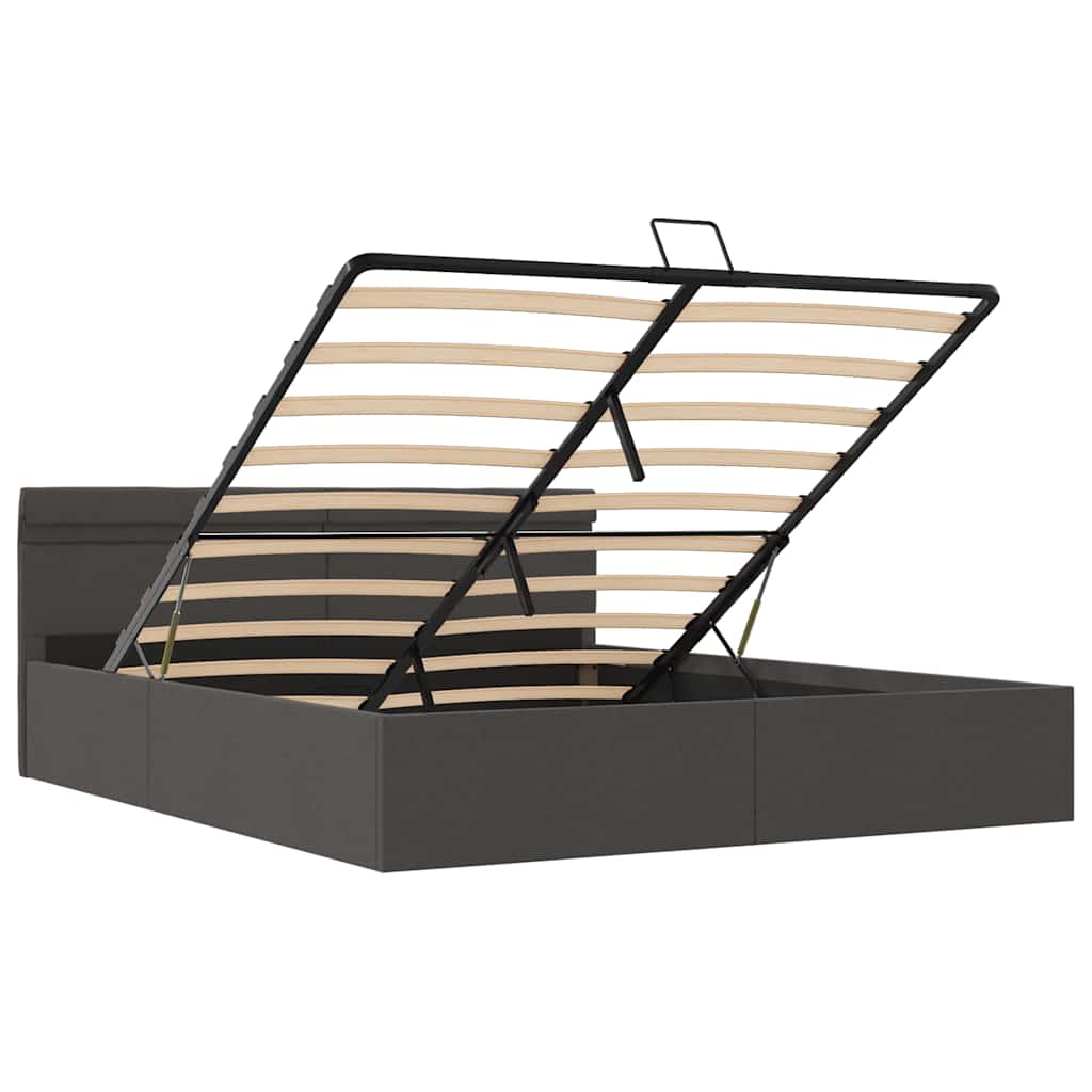 vidaXL Πλαίσιο Κρεβατιού με Αποθ. Χώρο/LED Σκ. Γκρι 180x200 εκ. Ύφασμα