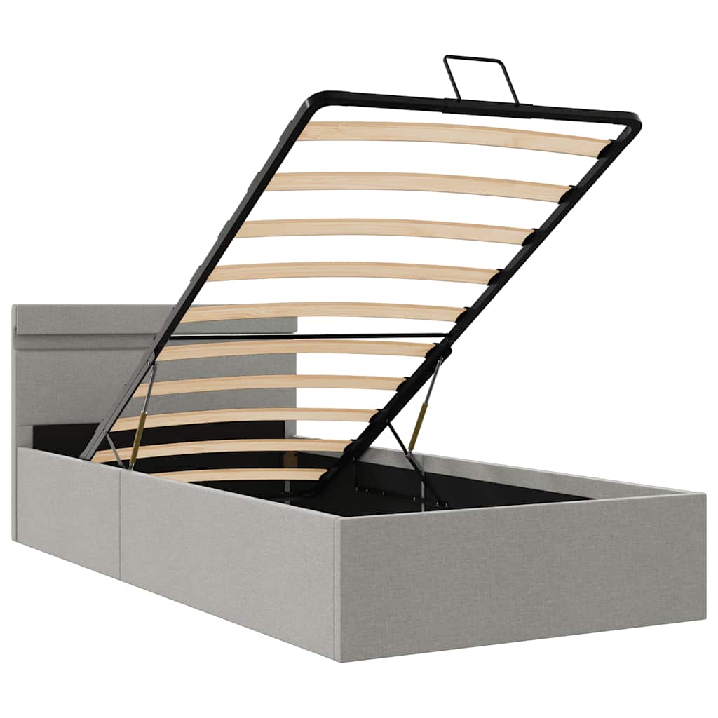 vidaXL Πλαίσιο Κρεβατιού με Αποθ. Χώρο/LED Αν. Γκρι 90x200 εκ. Ύφασμα