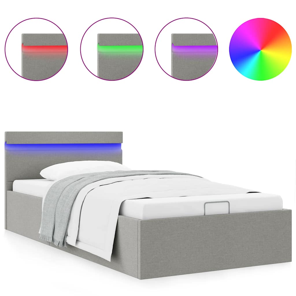 vidaXL Πλαίσιο Κρεβατιού με Αποθ. Χώρο/LED Αν. Γκρι 100x200 εκ. Ύφασμα