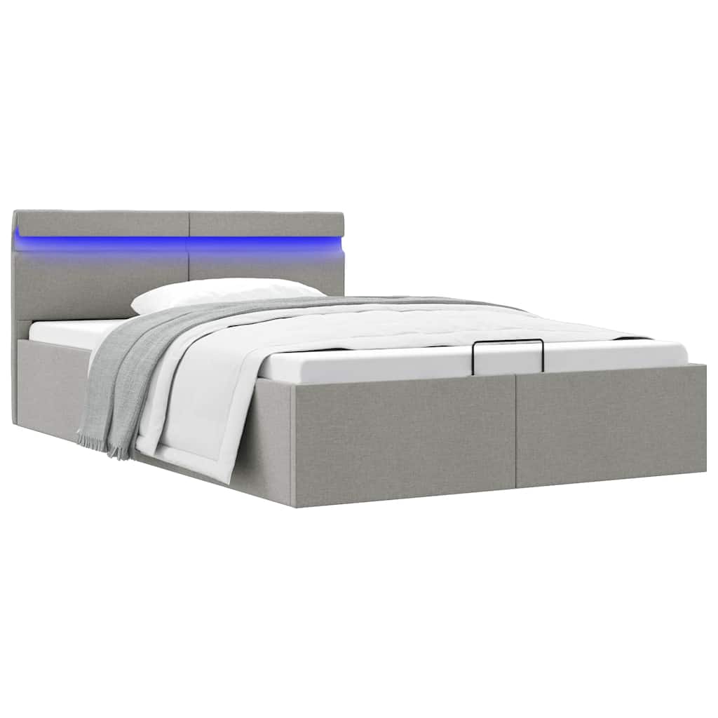 vidaXL Πλαίσιο Κρεβατιού με Αποθ. Χώρο/LED Αν. Γκρι 120x200 εκ. Ύφασμα