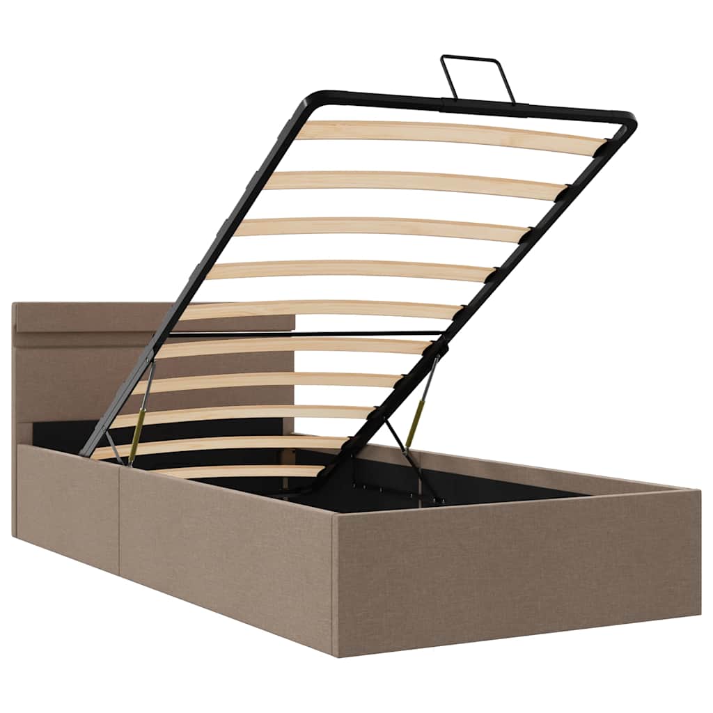vidaXL Πλαίσιο Κρεβατιού με Αποθ. Χώρο/LED Taupe 90x200 εκ. Ύφασμα