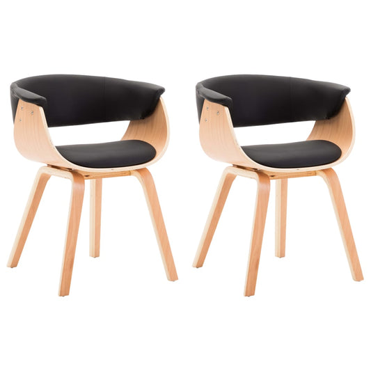 vidaXL Καρέκλες Τραπεζαρίας 2τεμ Μαύρες Λυγισμένο Ξύλο/Συνθετικό Δέρμα