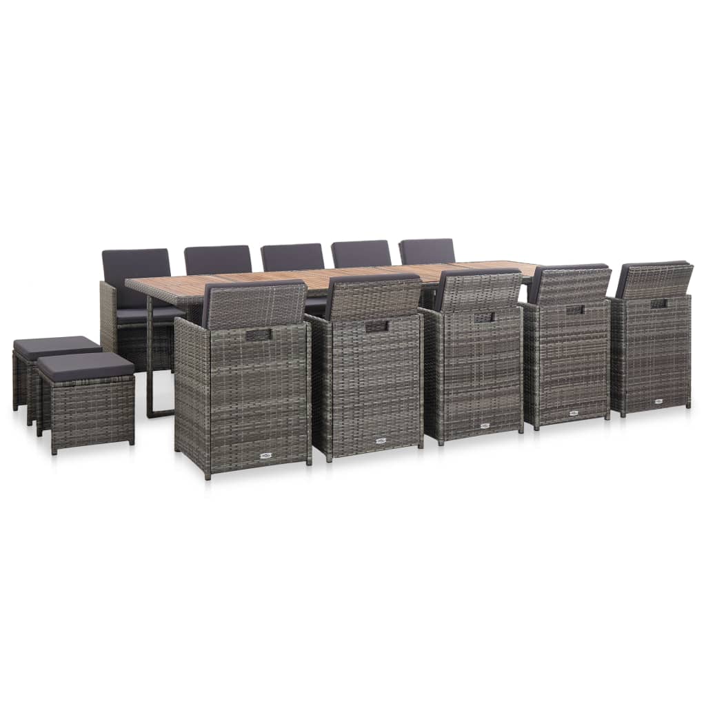 vidaXL Σετ Τραπεζαρίας Εξ. Χώρου 15 τεμ Ανθρακί Συνθ Ρατάν + Μαξιλάρια