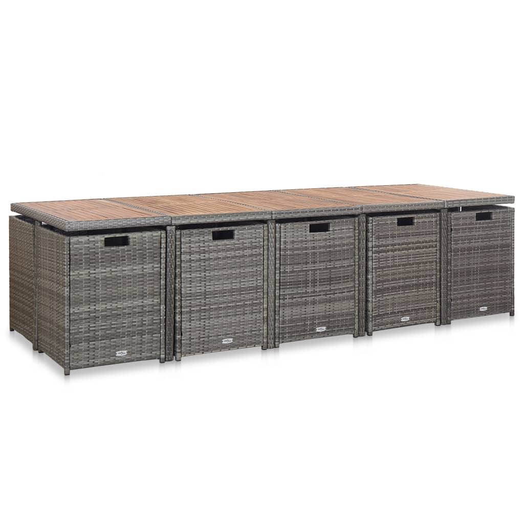 vidaXL Σετ Τραπεζαρίας Εξ. Χώρου 15 τεμ Ανθρακί Συνθ Ρατάν + Μαξιλάρια