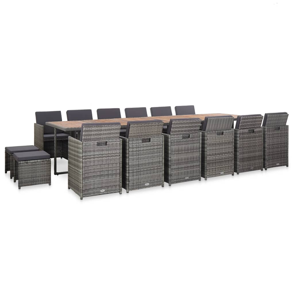 vidaXL Σετ Τραπεζαρίας Εξ. Χώρου 17 τεμ. Γκρι Συνθ. Ρατάν με Μαξιλάρια