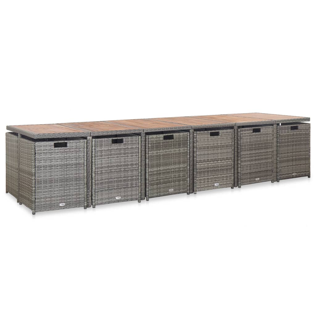 vidaXL Σετ Τραπεζαρίας Εξ. Χώρου 17 τεμ. Γκρι Συνθ. Ρατάν με Μαξιλάρια