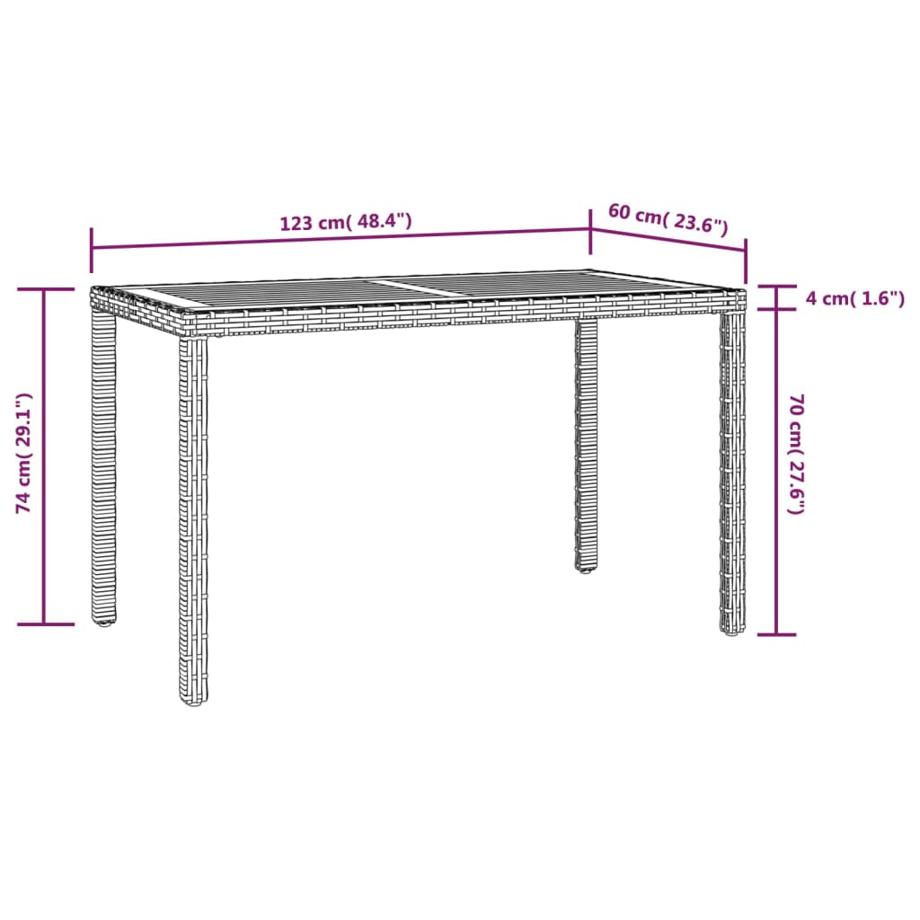 vidaXL Τραπέζι Κήπου Μαύρο/Καφέ 123x60x74 εκ. από Μασίφ Ξύλο Ακακίας