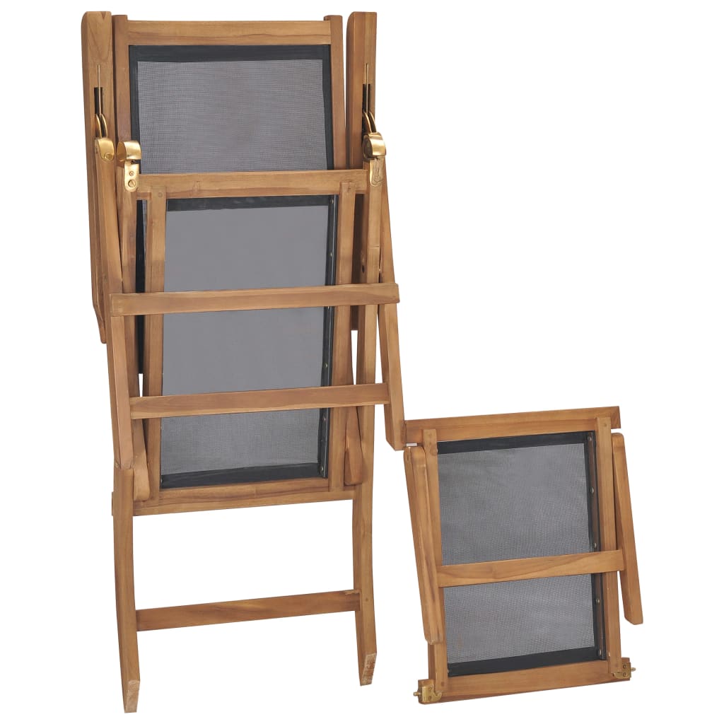 vidaXL Ξαπλώστρα με Υποπόδιο Μαύρη από Μασίφ Ξύλο Teak