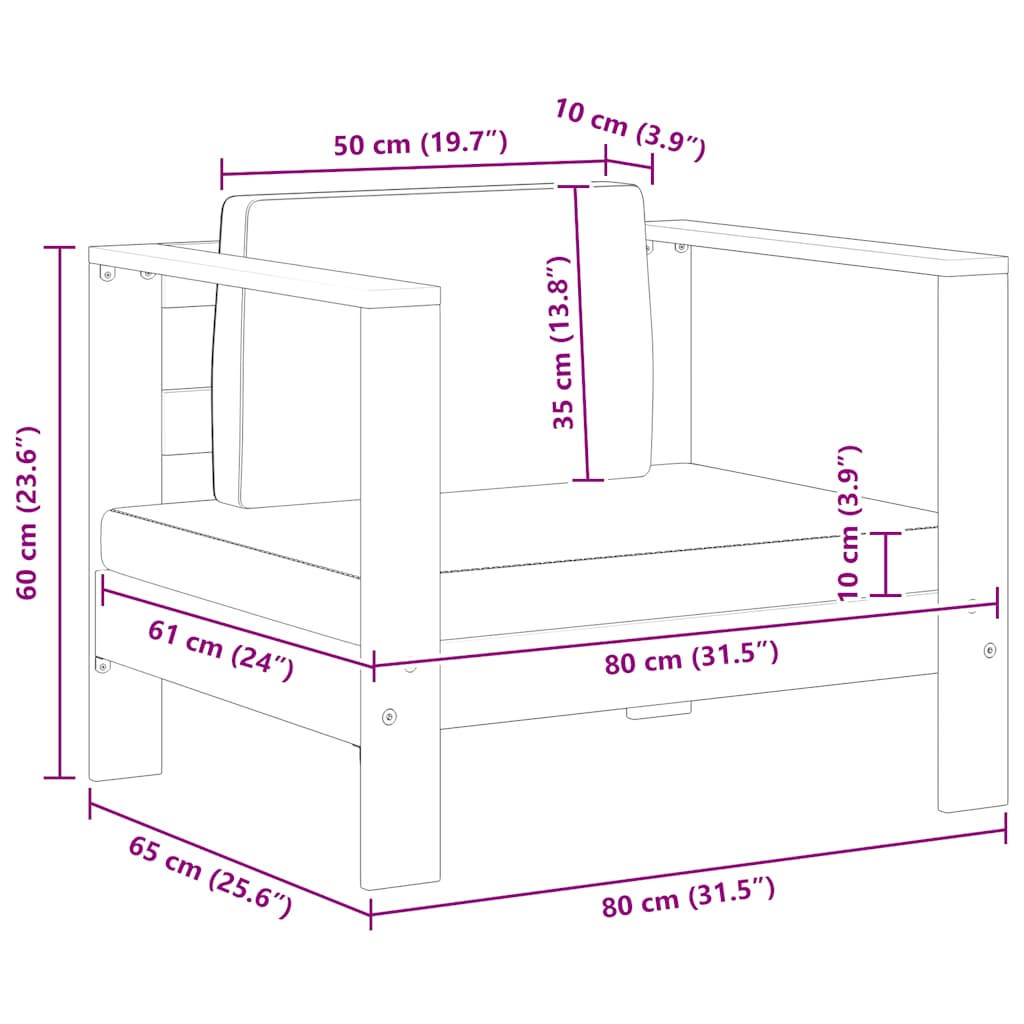 vidaXL Πολυθρόνα Κήπου από Μασίφ Ξύλο Ακακίας με Κρεμ Μαξιλάρι