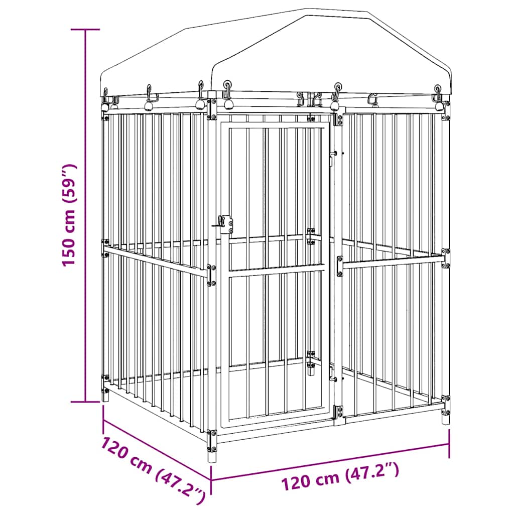 vidaXL Κλουβί Σκύλου Εξωτερικού Χώρου 120 x 120 x 150 εκ. με Στέγαστρο