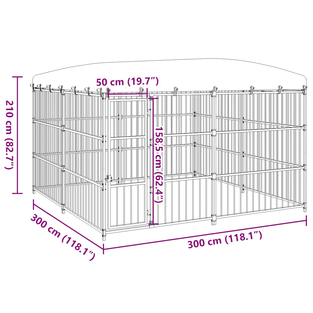 vidaXL Κλουβί Σκύλου Εξωτερικού Χώρου 300 x 300 x 210 εκ. με Στέγαστρο