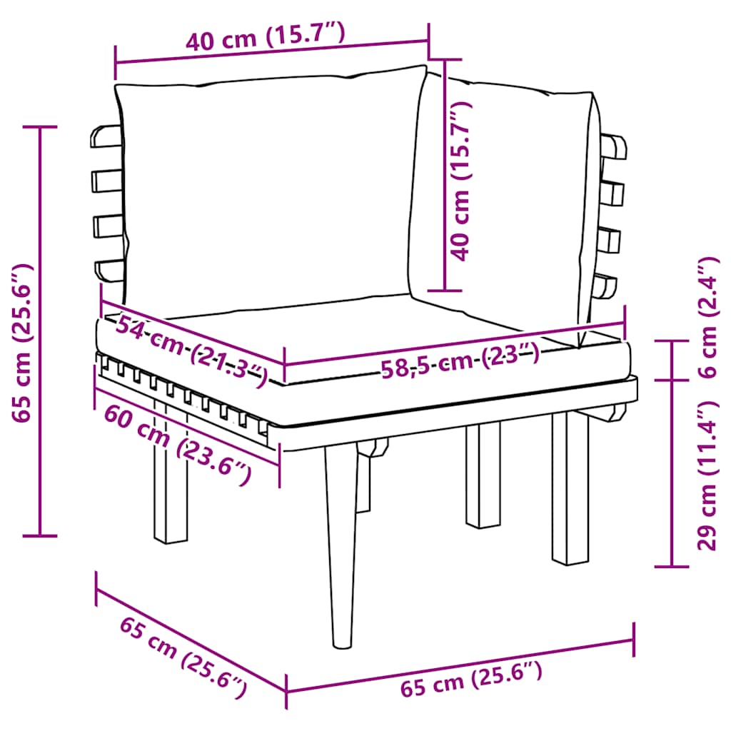 vidaXL Καναπές Γωνιακός Κήπου από Μασίφ Ξύλο Ακακίας & Μαξιλάρια