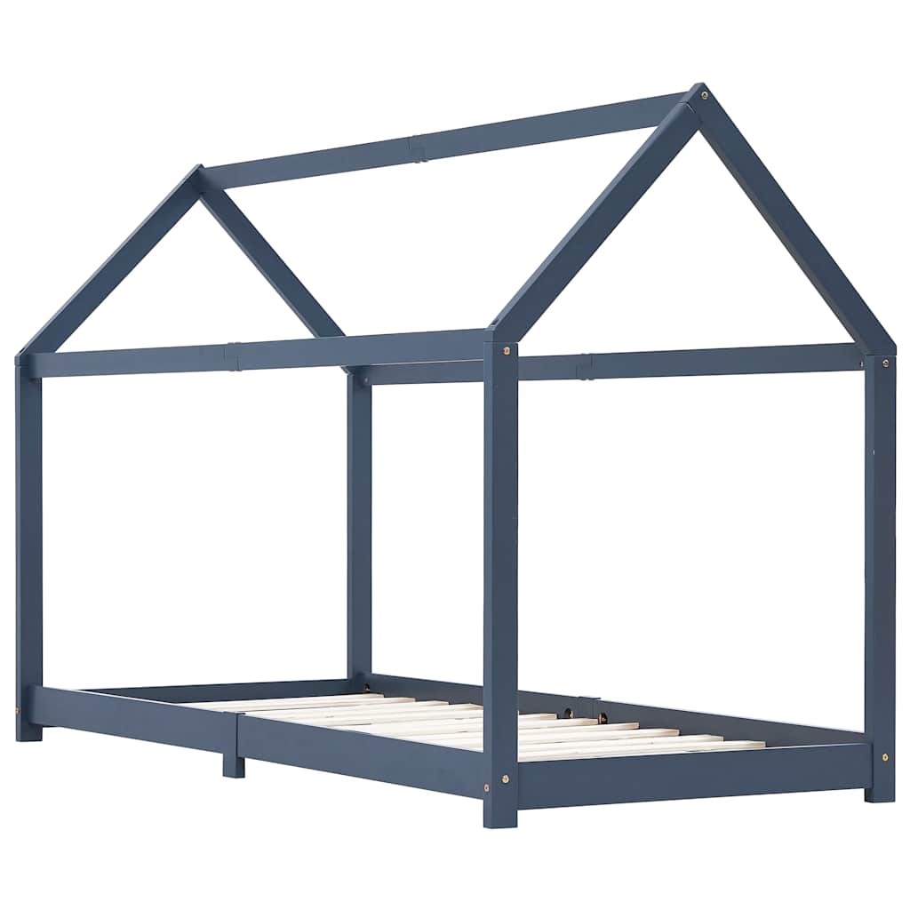 vidaXL Πλαίσιο Κρεβατιού Παιδικό Γκρι 90x200 εκ. από Μασίφ Ξύλο Πεύκου