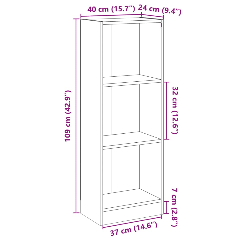 vidaXL Βιβλιοθήκη με 3 Ράφια Γυαλ. Λευκό 40x24x109 εκ. Επεξεργ. Ξύλο