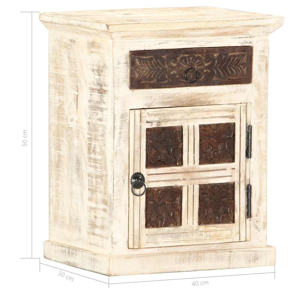 vidaXL Κομοδίνο Λευκό 40x30x50 εκ. από Μασίφ Ξύλο Μάνγκο